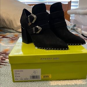 Gianni Bini Black Heeled Boots with Silver Accents